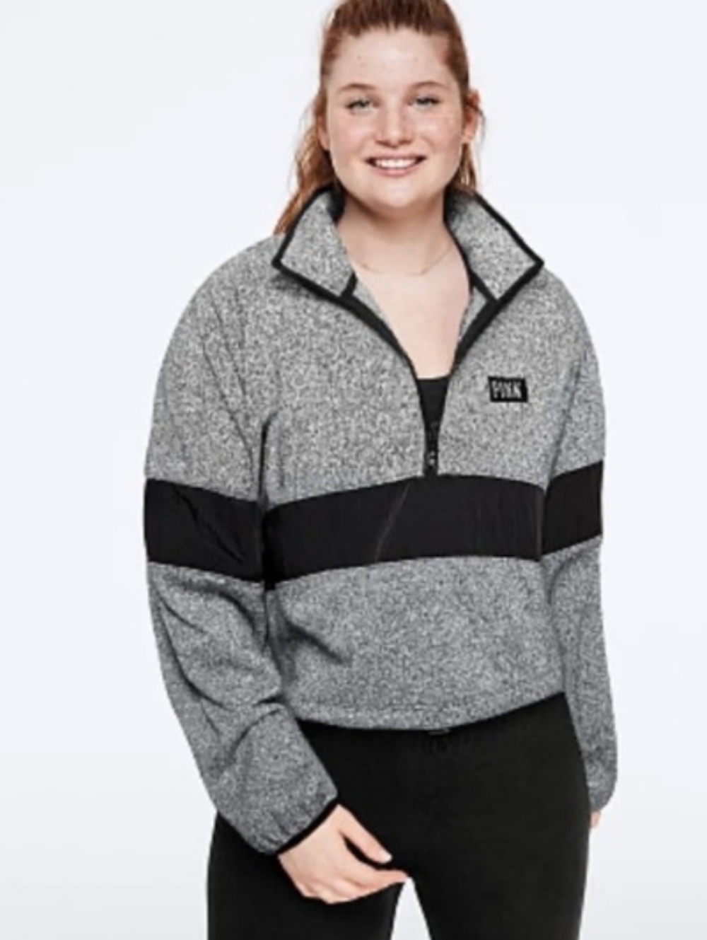 Victoria's Secret PINK Gray & Black Marl Knit Cropped Half-Zip Sweater Size S